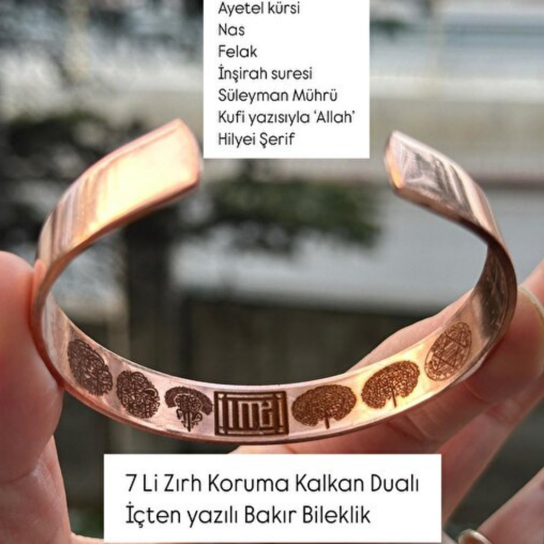 Saf Bakır Bileklik 7 li Koruma Kalkanı Zırhlı Düz Model